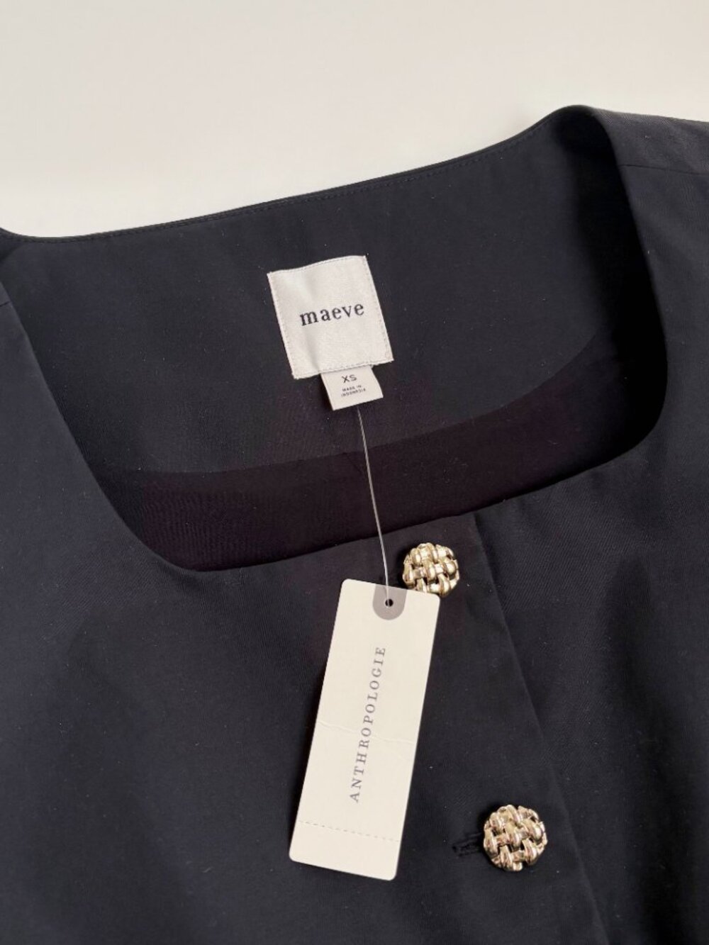 NWT Anthropologie Maeve Black Longline Vest XS Gold Textured Buttons Pockets - Picture 4 of 10